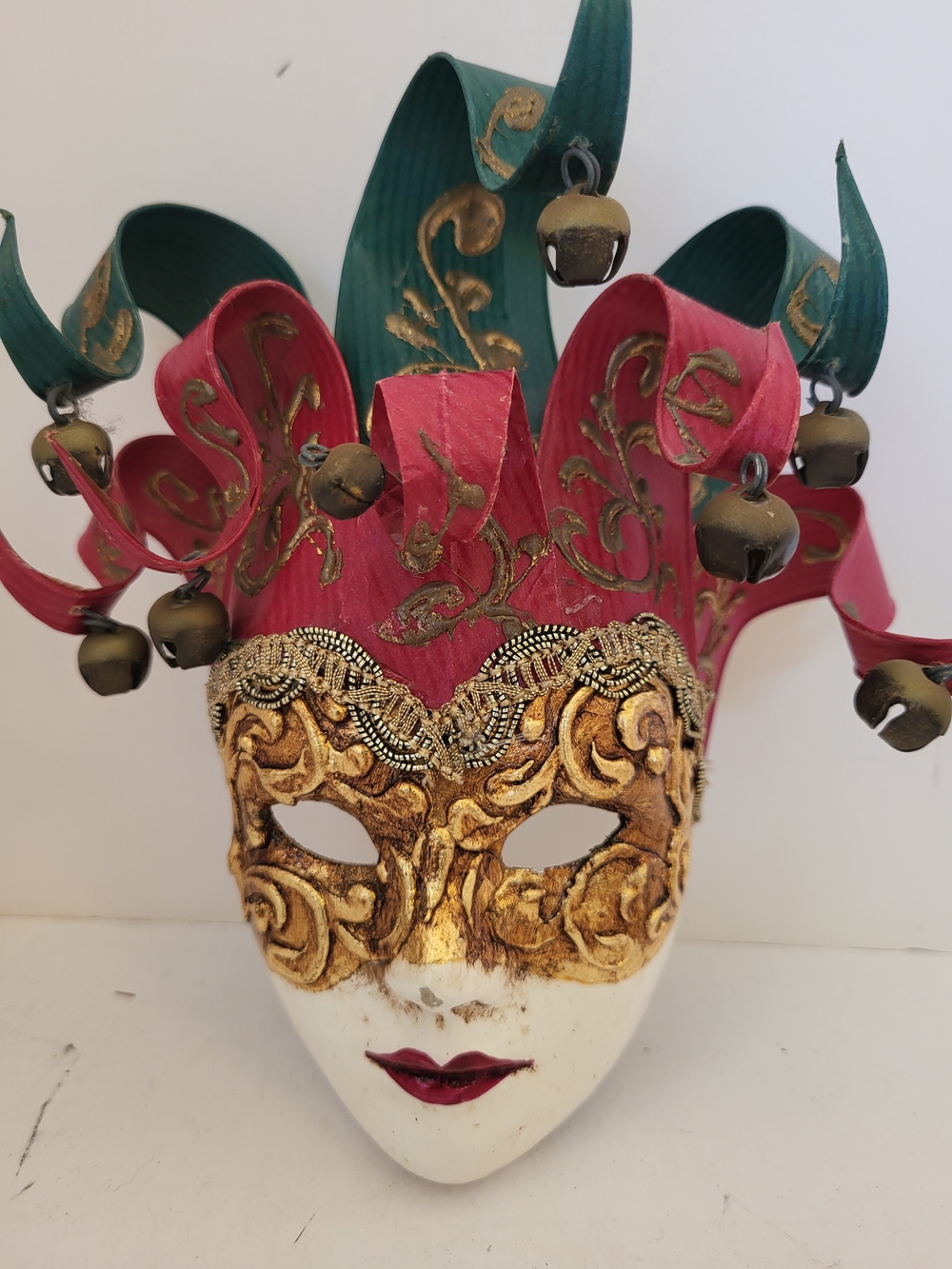 Handcrafted Vintage Venetian Carnival Jester Wall Mask 7"